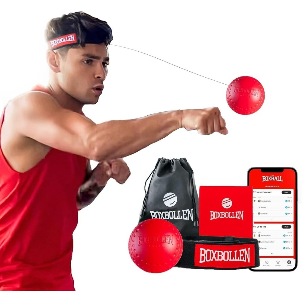 Boxbollen Boxing Reflex Ball Red ‎4ft x12" Celebrity-Endorsed Game App-Connected